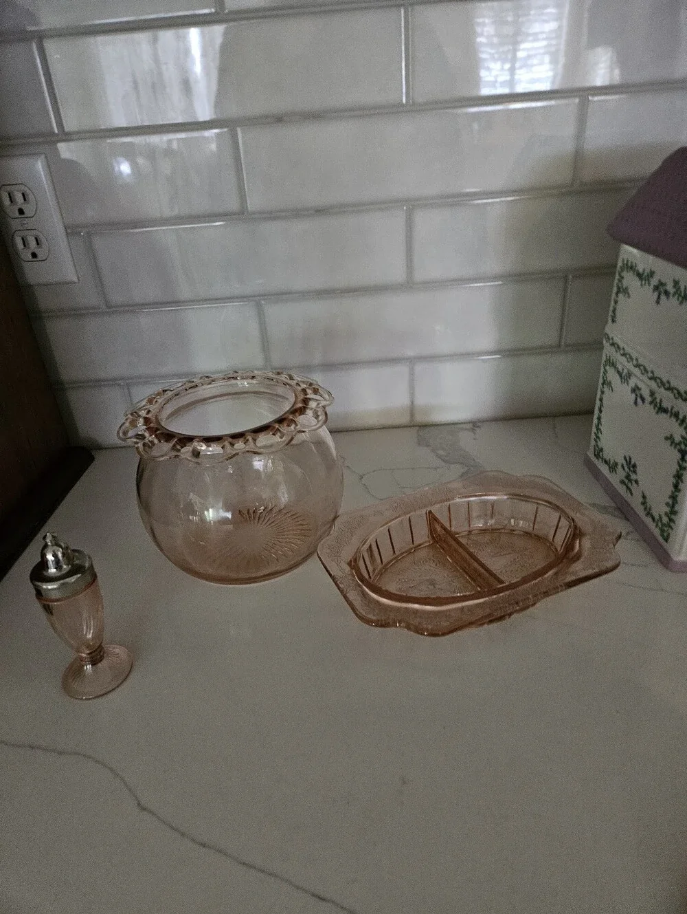 Pink Depression Glass Bathroom Vanity Set - Elegant Pink Glass Accessories